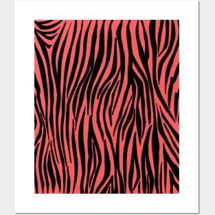 Zebra Stripes Print in z black and Coral Orange Posters and Art